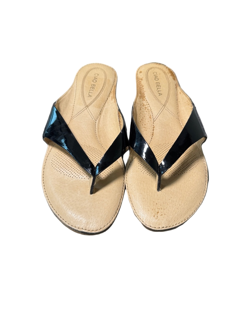 Ciao Bella Black Patent Thong Sandals for Women with Box Size 9